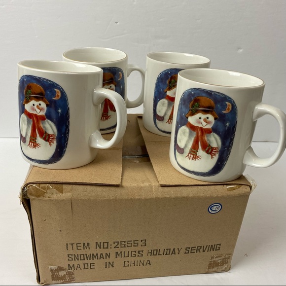 Vintage Other - Snowman & Moon Set of 4 Mugs Christmas Holiday